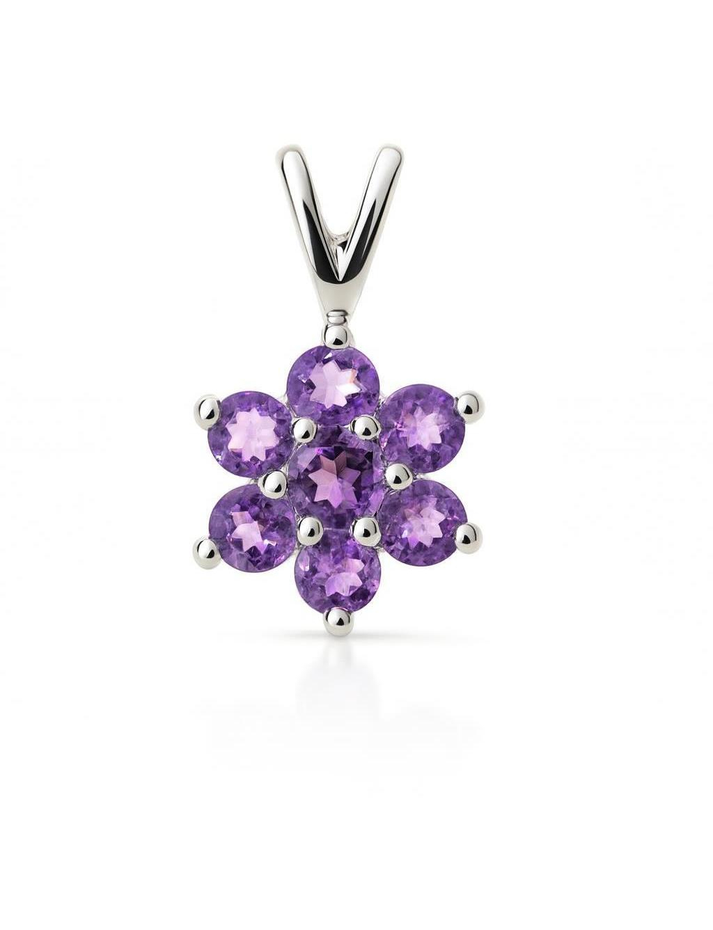 Pendentif Fleur Argent Amethyste