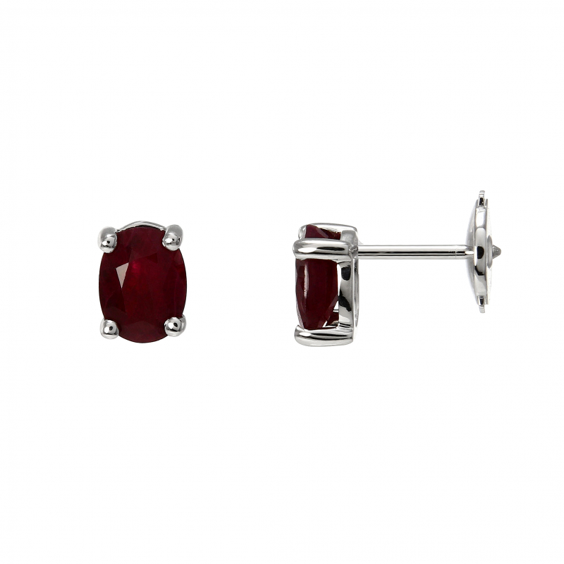 Boucles d oreilles Or Blanc 750 Rubis Ovale 7x5mm