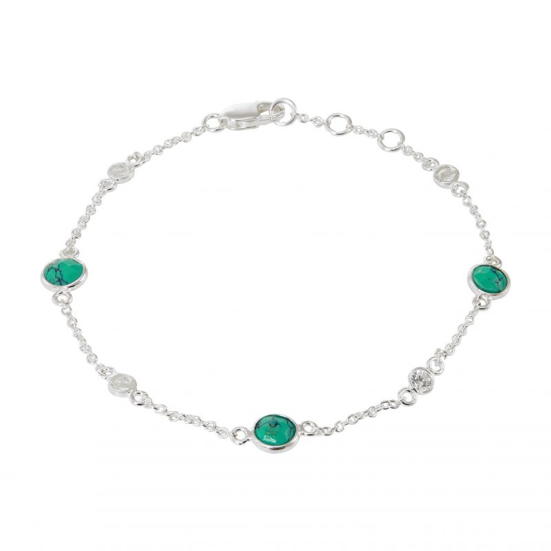 Bracelet Argent 925 Turquoise reconstituee et Oxyde de zirconium