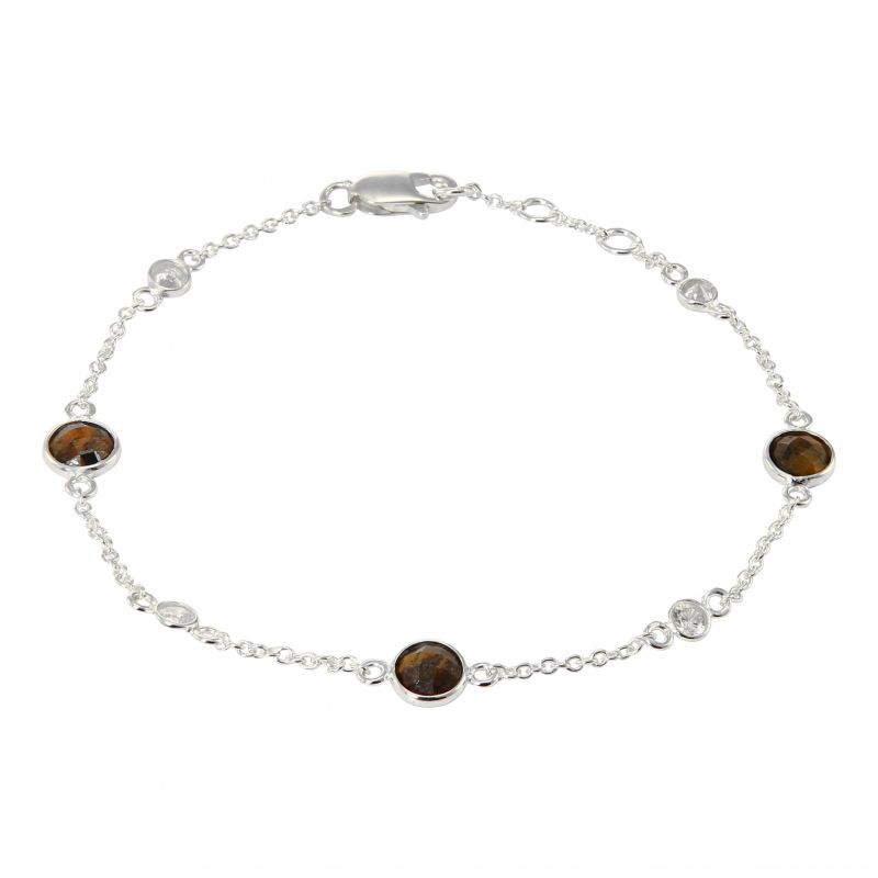 Bracelet Argent 925 Oeil de tigre et Oxyde de zirconium