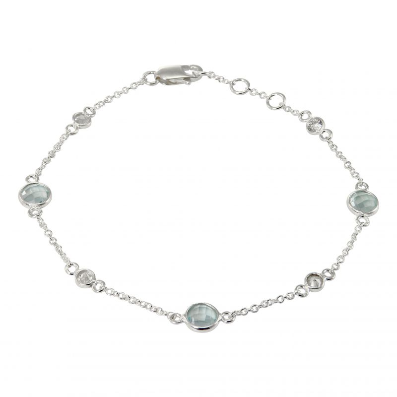 Bracelet Argent 925 Topaze Bleue traitee et Oxyde de zirconium