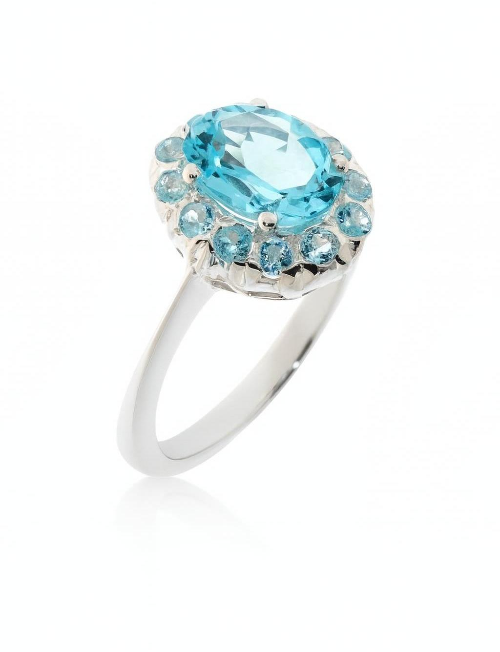 Bague Argent Topaze Bleue traitee Style Marquise