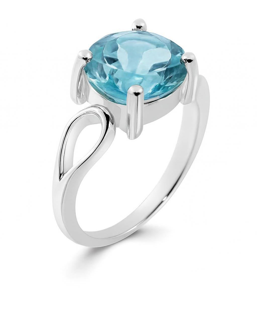 Bague Argent Topaze Bleue traitee Ronde 10mm