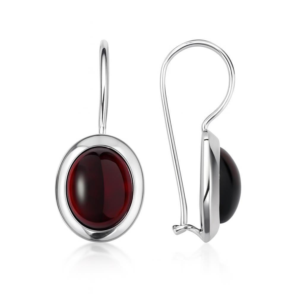 Boucles d oreilles Argent Grenat Cabochon 10x8mm
