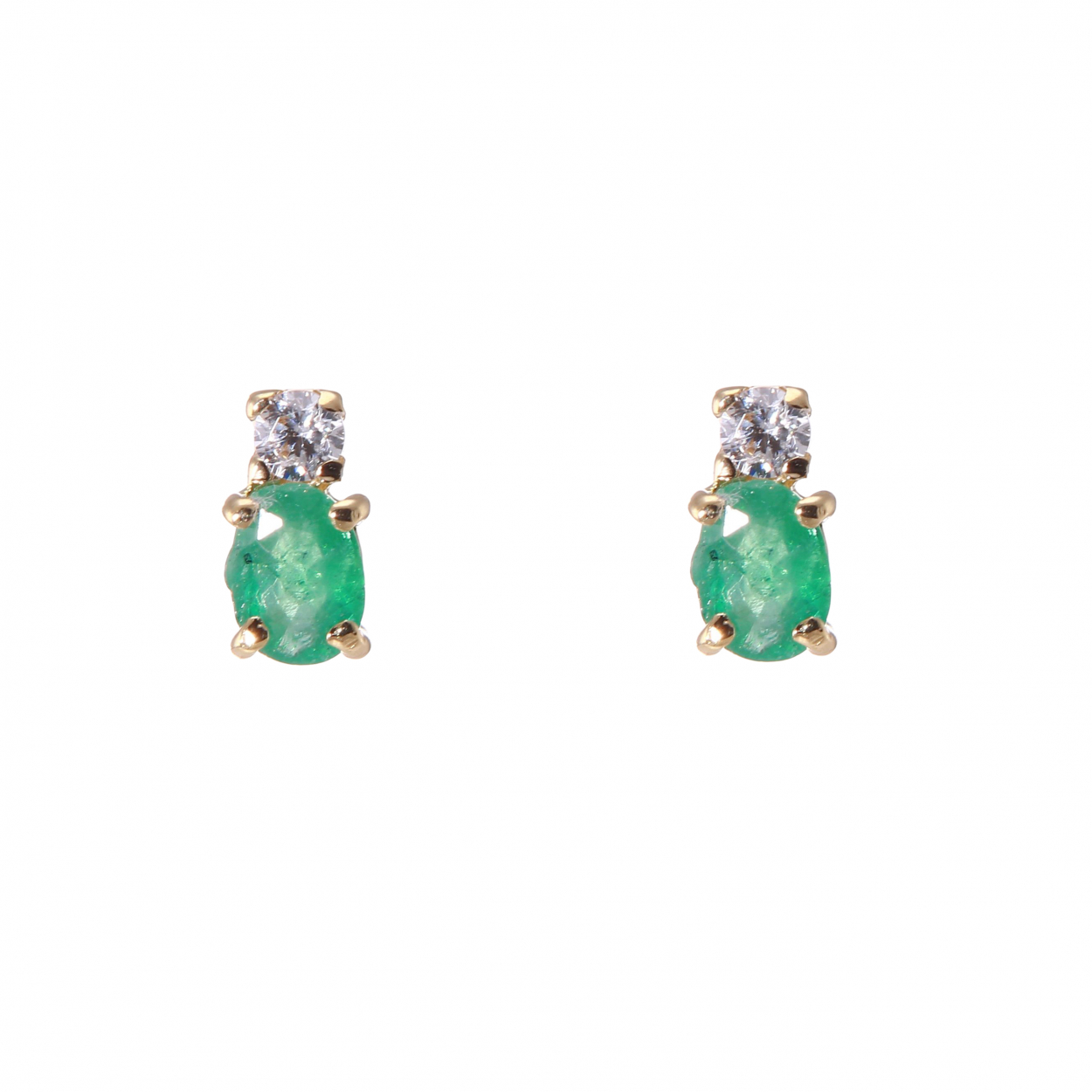 Boucles d oreilles Or Emeraude 4x3mm et oxyde de zirconium